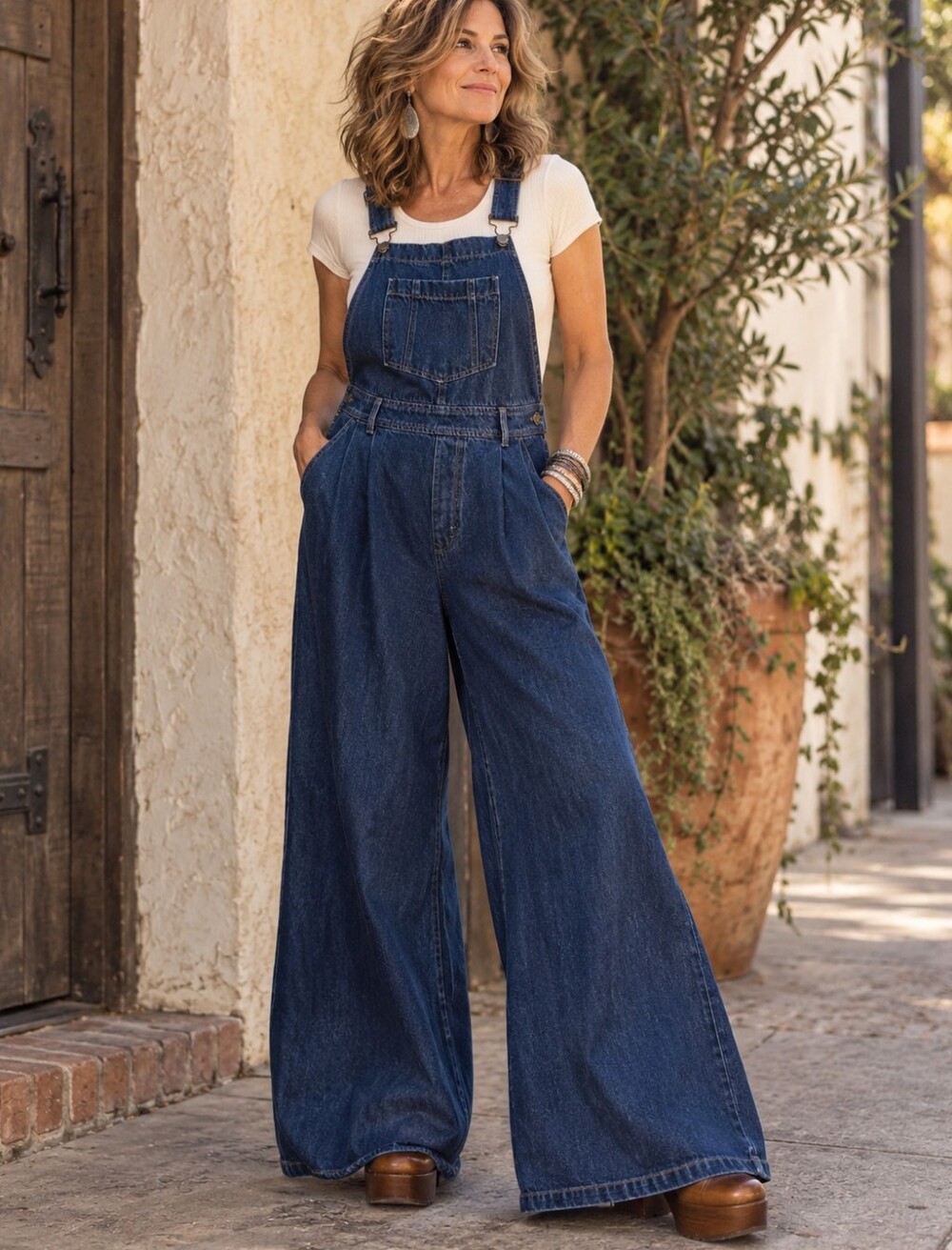 Flying Tomato Denim Overalls M Wide Leg Palazzo Dark Wash Bib JumpsuitThese